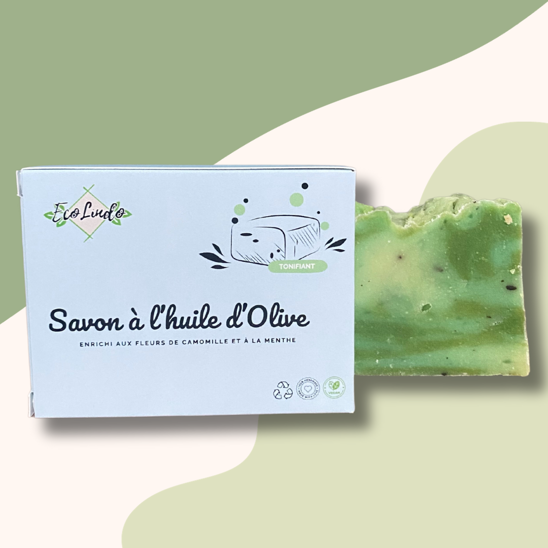 Savon artisanal à base d'huile d'olive - Enrichi aux fleurs de camomille et à la menthe