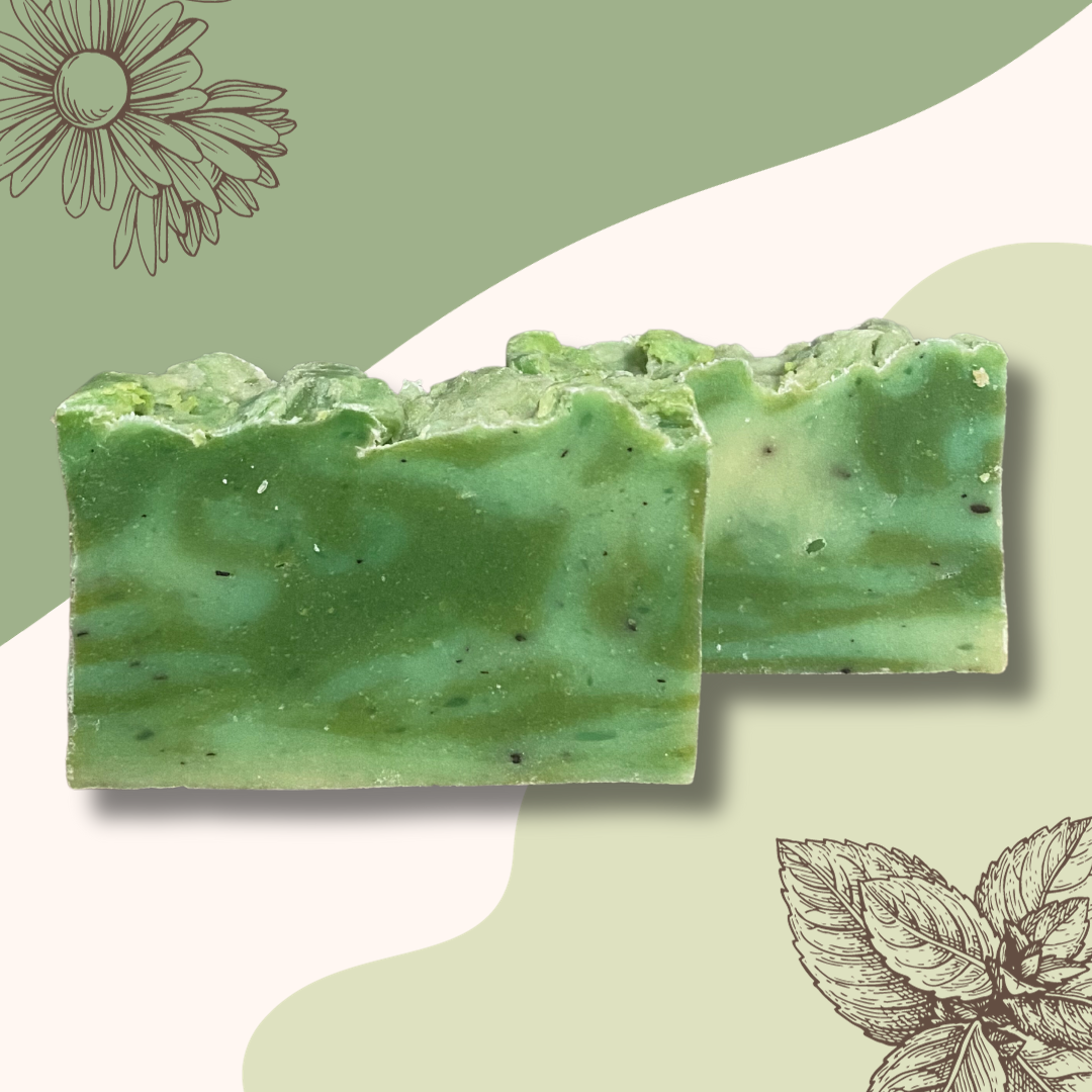 Savon artisanal à base d'huile d'olive - Enrichi aux fleurs de camomille et à la menthe