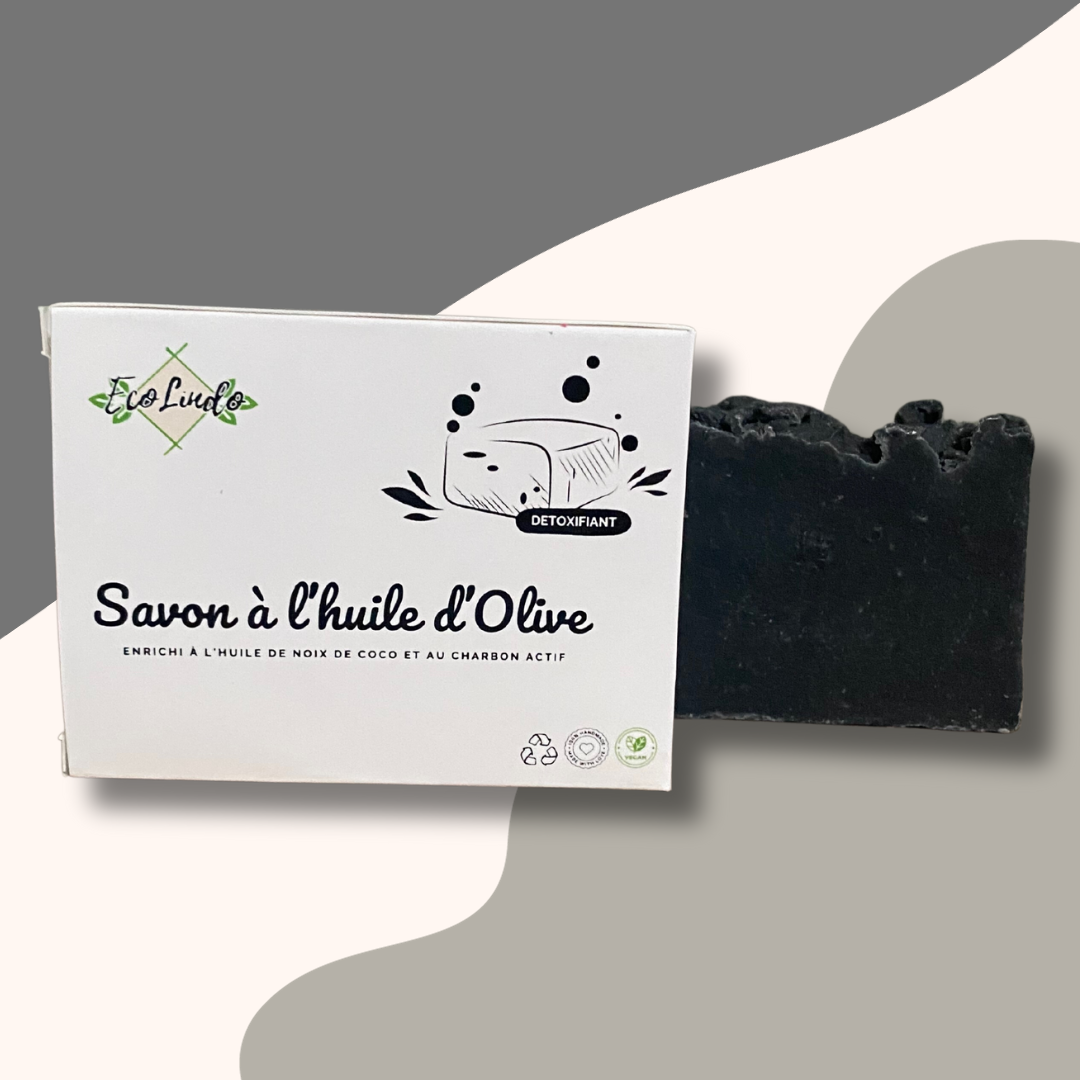 Savon à base d'huile d'olive - Enrichi à l'huile de noix de coco et charbon actif