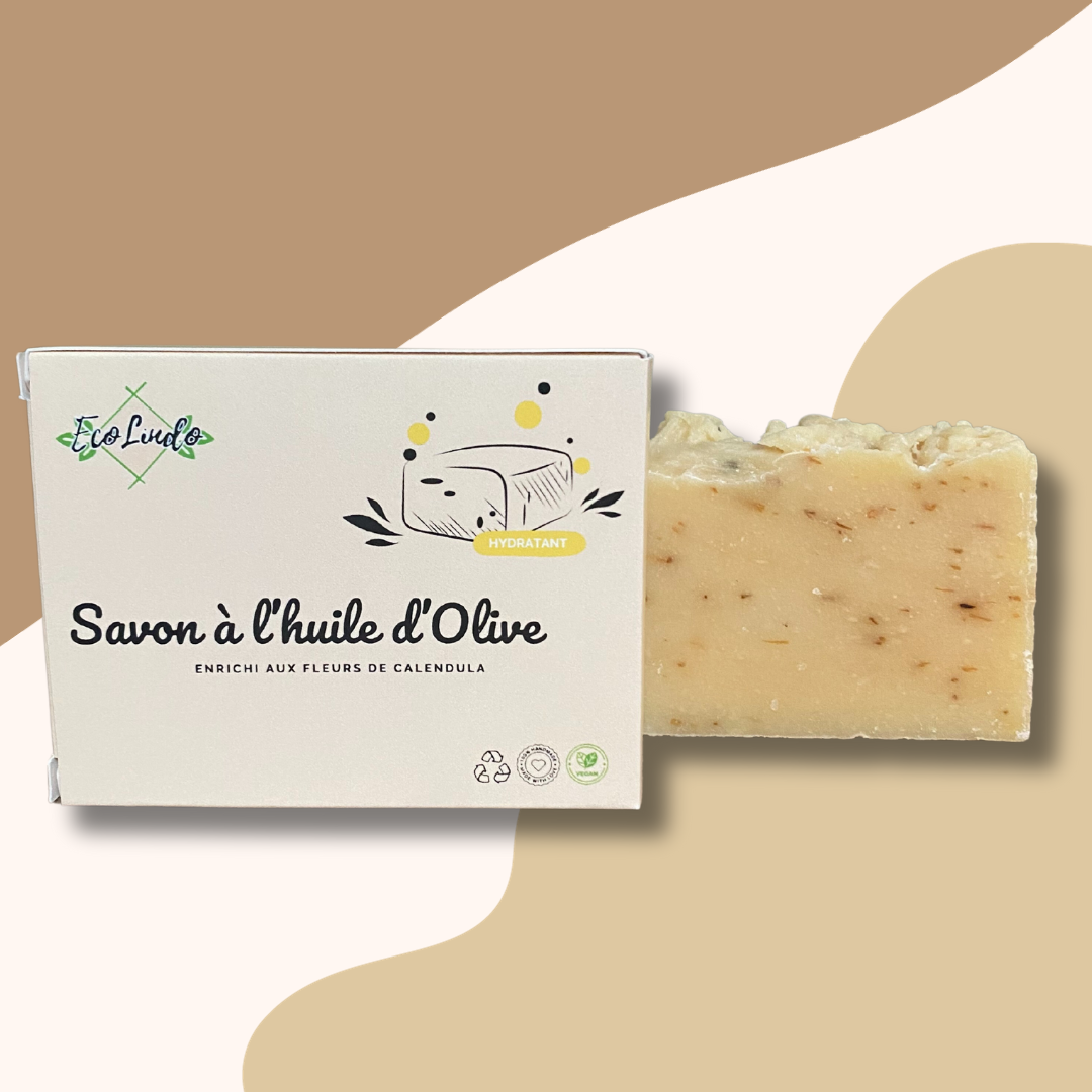 Savon artisanal à base d'huile d'olive - Enrichi aux fleurs de Calendula - boîte