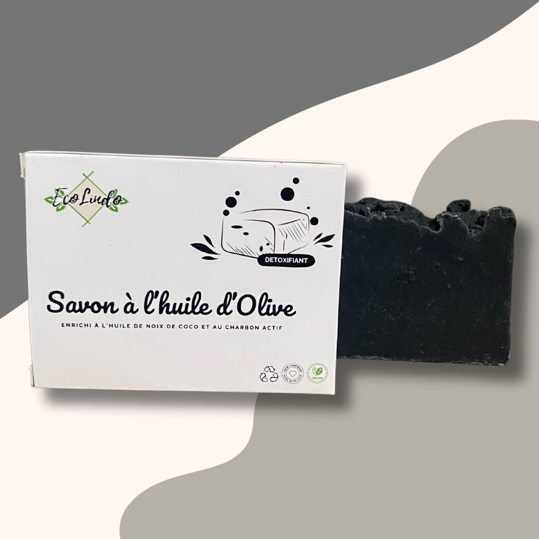 Savon à base d'huile d'olive - Enrichi à l'huile de noix de coco et charbon actif 